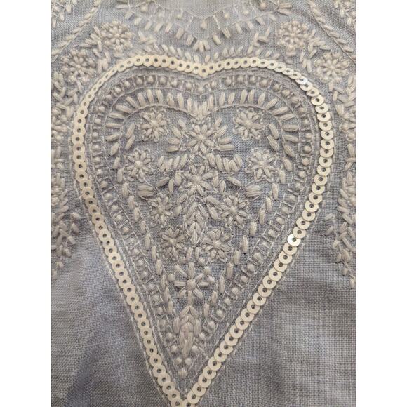 Simple NYC 2X Linen Tunic Boho Top V Neck Tassles Cream Embroidered 3/4 Sleeves - Picture 5 of 7